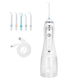 Portable Water Dental Flosser Cordless Rechargeable Dental Oral Irrigator IPX7 Waterproof Teeth Cleaner with 5 Modes 5 Nozzles 10.14oz Detachable (Color: White)