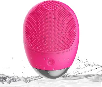 High Frequency Vibration Silicone Facial Cleansing Brush USB Rechargeable Electric Waterproof Silicone Facial Cleanser Thanksgiving Gift Christma (Color: Red)